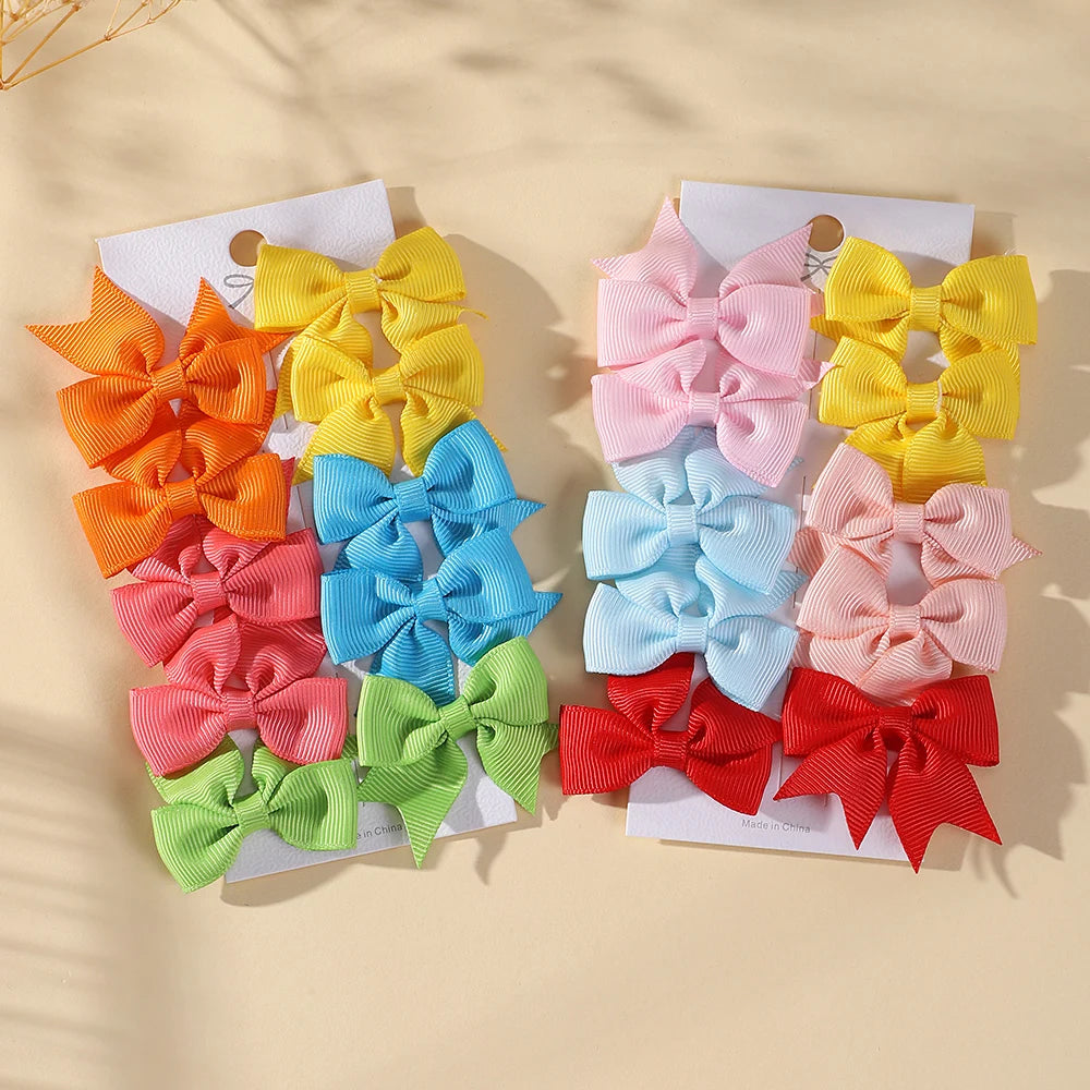 10Pcs/Set Girls Solid Hairpins Hair Bows Clips Gift Nylon Safe Hair Clip Barrettes for Infants Toddlers Kids Hair Accessories