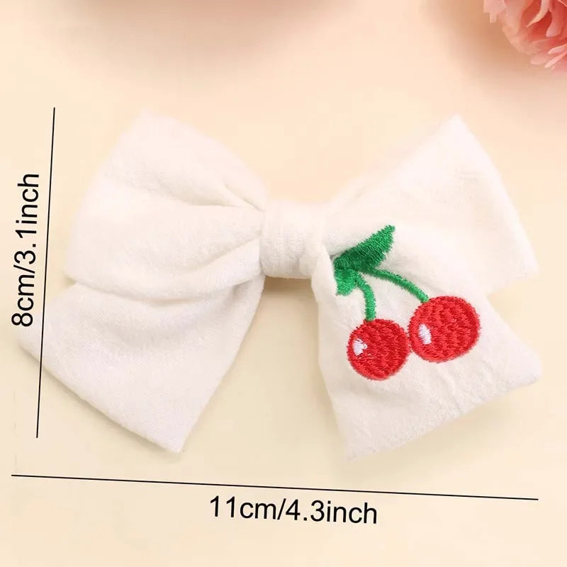 Oaoleer 1Pcs New Cherry Embroidered Hair Bow Clips for Kids Girls Cute Bowknote Barrettes Hairpin BabyHeadwear Hair Accessories