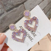 fashion earrings silver needle love purple hollow female simple heart-shaped earrings