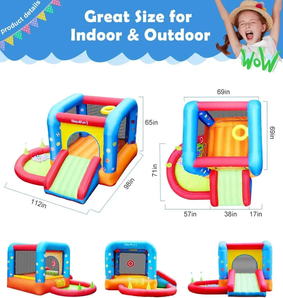 Inflatable Bounce House, Kids Castle Slide Bouncer for Children Jumping Outdoor and Indoor Party, Baby Backyard Water Jumper Toy