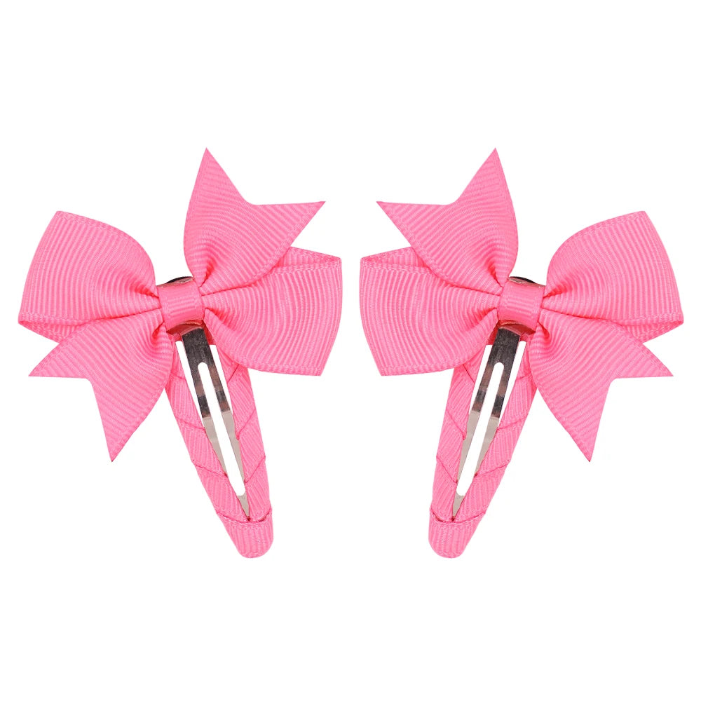 2Pcs/Lot Solid Color Bows Hair Clip For Kids Girls Ribbon Bowknot BB Clip Cute Baby Barrettes Hairpins Headwear Hair Accessories
