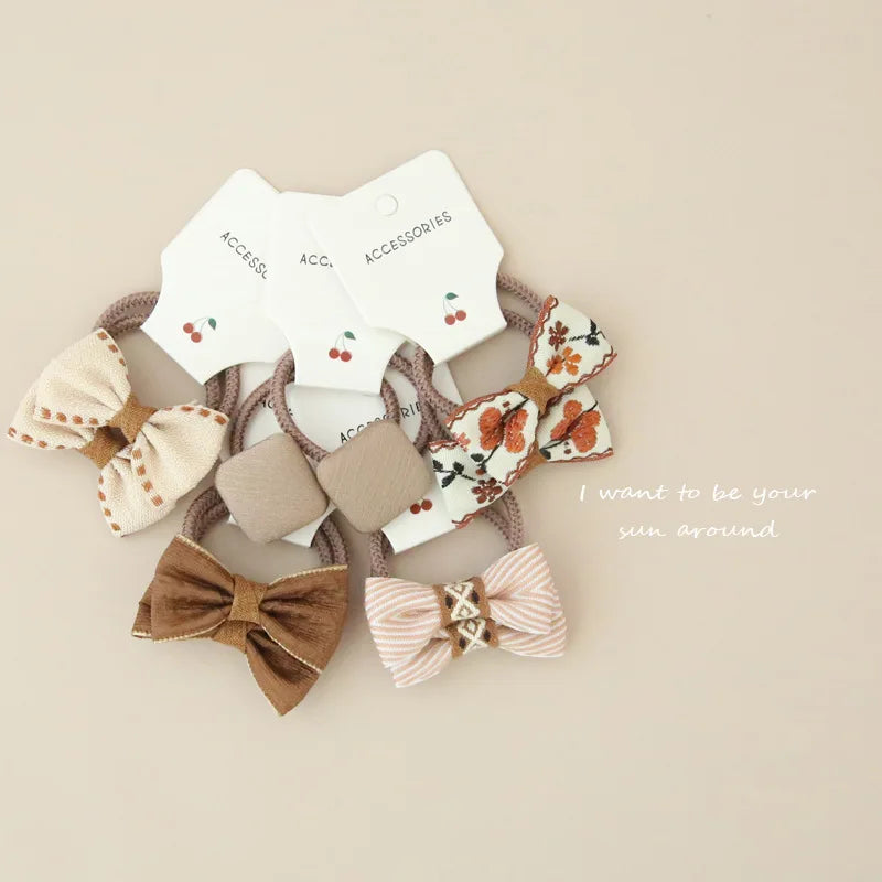 10Pcs/Lot  Children's Cute Headwear Hair Accessories Baby's Basic Bow Tie Band Set Small Scrunchie Kids Elastic Hair Ties