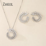 Load image into Gallery viewer, ZAKOL Fashion Leaf AAA Zircon Wedding Jewelry Sets For Women Party Gift Sliver Color Crystal Earrings Necklace Set Wholesale
