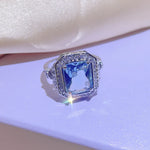Load image into Gallery viewer, European Style Fashion Geometric Square Blue Crystal Zircon Necklace Set S925 Sterling Silver Luxury Banquet Party Jewelry

