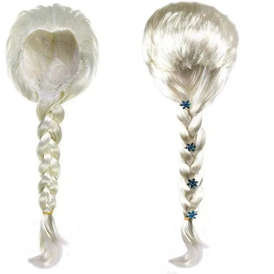 Girls Elsa Wig Movies Snow Queen Elsa Blonde Hair Cosplay Wigs For Kids Halloween Carnival Purim Masquerade Party Hair Accessori