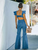 Fitshinling Ruffles Fashion Long Jumpsuit Wide Leg Romper Streetwear Cut Out Backless Jean Overalls For Women Summer Playsuits