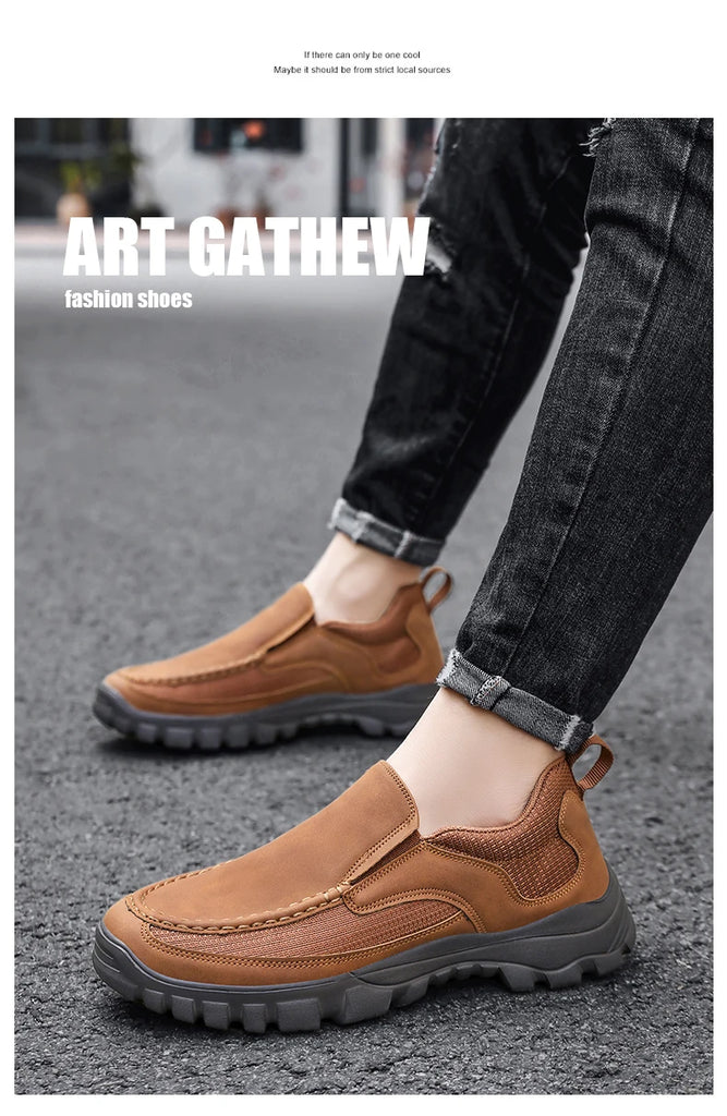 Handmade Leather Casual Shoes Men Sneakers Outdoor Men Shoes Breathable Flats Shoe Hot Sale Platform Slip On Men Loafers