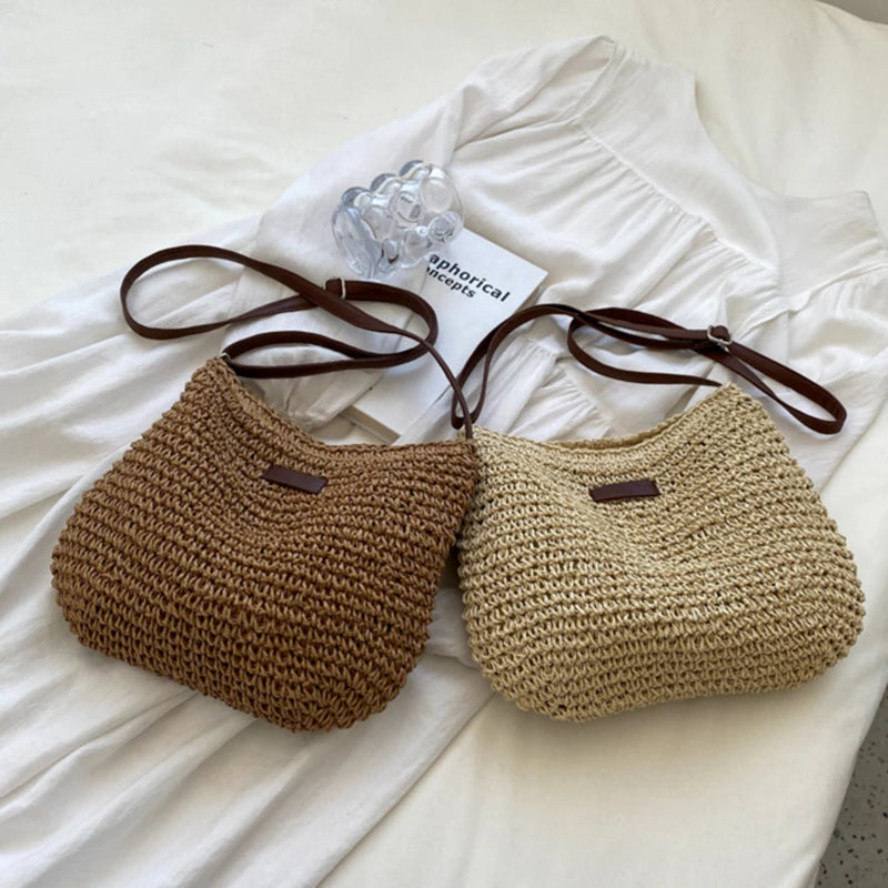 Ladies Fashion Summer Straw Crossbody Bag Women Beach Holiday Shopping Woven Shoulder Handbag Messenger Purses For Women Bags