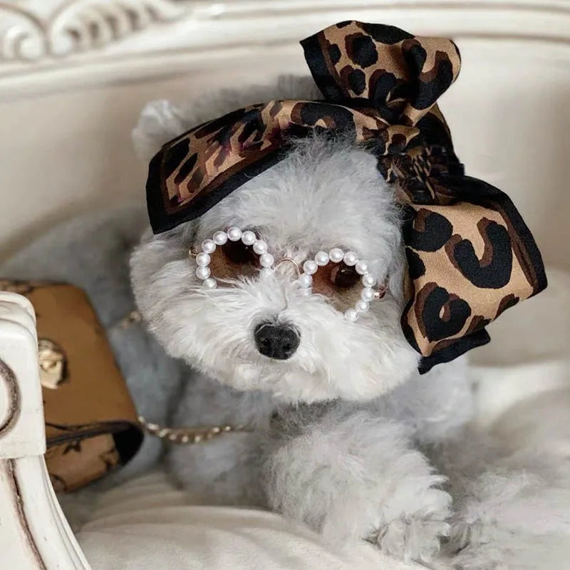 Luxury Glasses Pet Dog Pearl Sunglasses Headdress Pearl Sunglasses Eye Wear Glasses For Small Dog Cat Photos Props Accessories