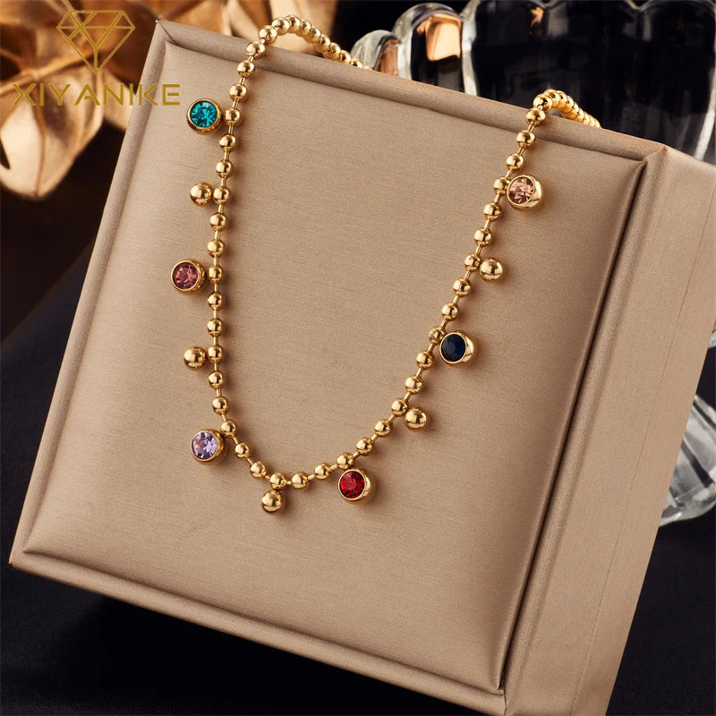 XIYANIKE 316L Stainless Steel Woman Necklace New Style Colorful Crystal Decoration Female Necklaces Bohemian Lady Jewelry Gifts