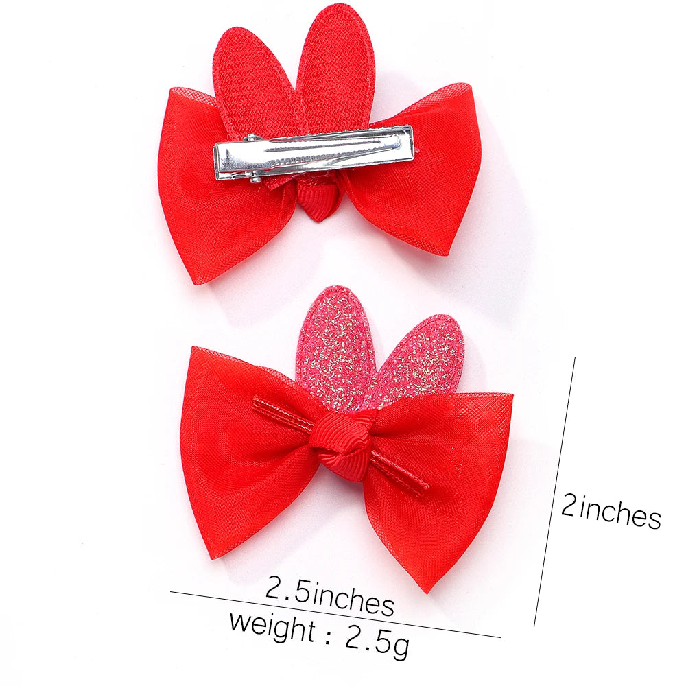 2pcs/set New Girls Kids Gauze Bow Hairpin Rabbit ears Hair Clips Princess Hair Accessories Baby Barrettes Wholesale