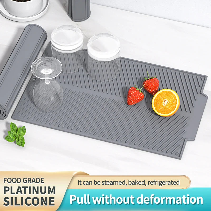 Dish Drying Mats for Kitchen Counter-Silicone Draining Mat-Kitchen Dish Drying Pad Heat Resistant Mat-Kitchen Gadget Accessories