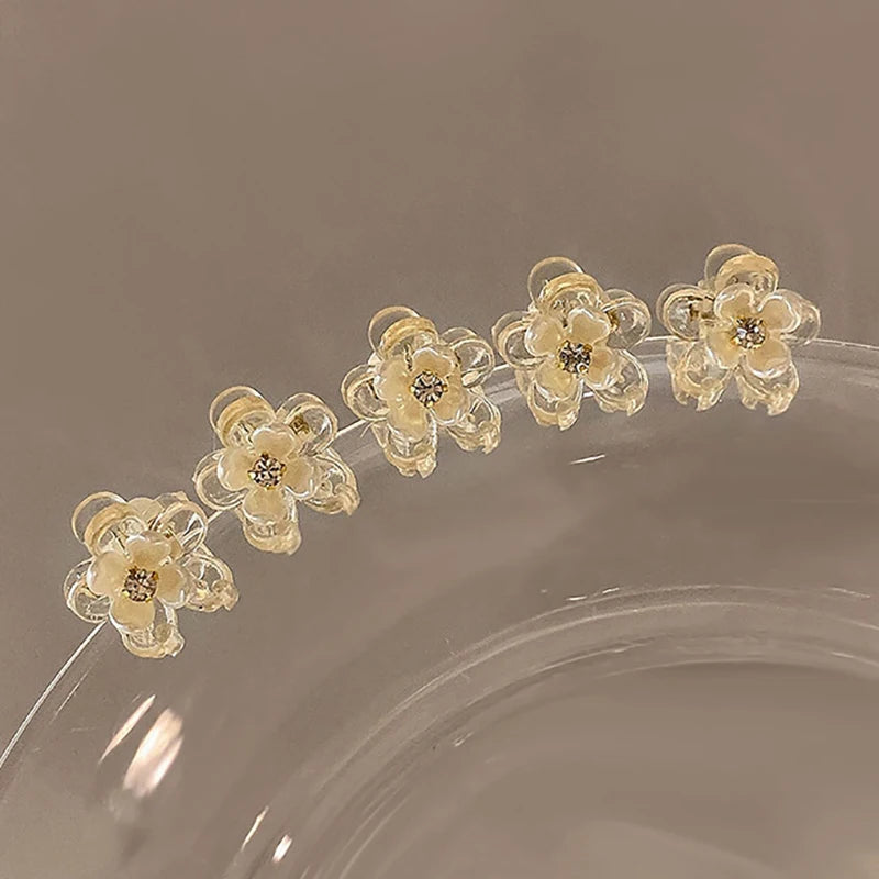 Mini Sweet Cool Flower Hair Claw Girl Small Transparent Crystal Hairclip Buttons Hairpin Headdress Children Kids Accessories