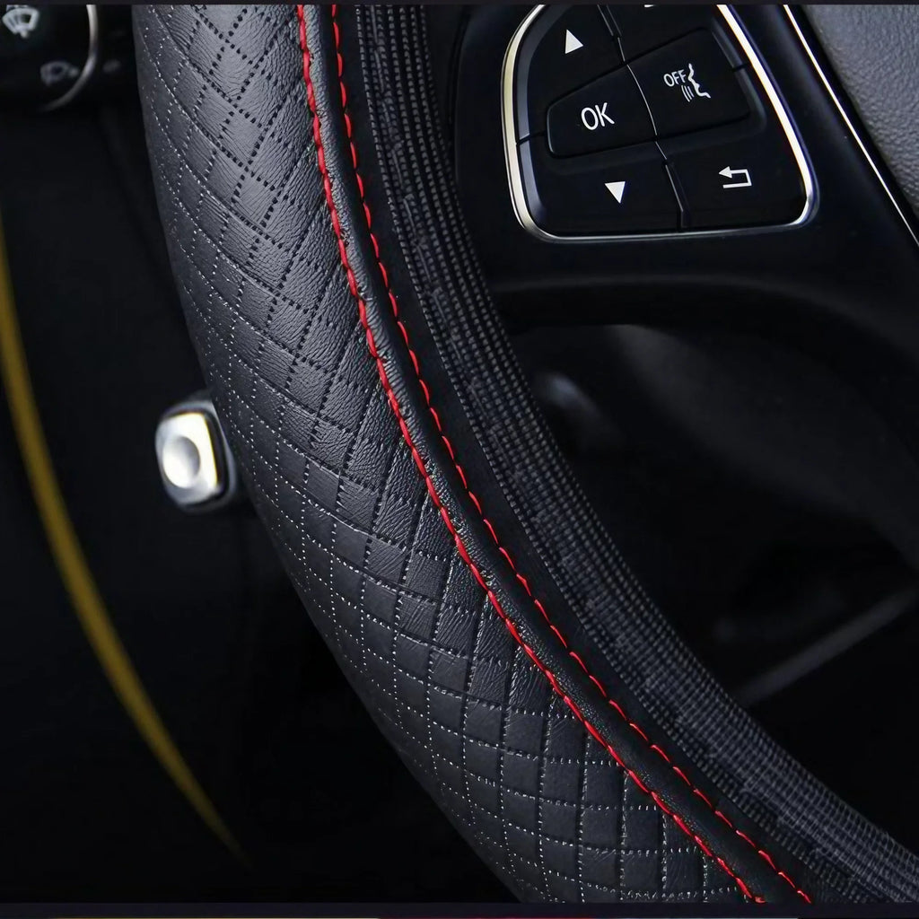 Breathable PU Leather Anti-Slip Universal Car Steering Wheel Cover, Interior Decoration Accessories