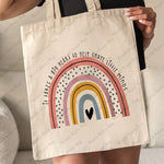 Load image into Gallery viewer, 1 Pc It Takes A Big Heart To Shape Little Minds Rainbow Pattern Tote Bag Canvas Shoulder Bag Women's Reusable Shopping Bag
