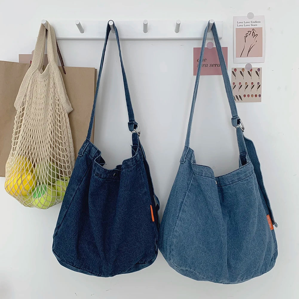 Retro Shoulder Bag Women's Cowboy Crossbody Bags Fashion Solid Messenger Bags Ladies Denim Sling Bag Large Capacity Designer Bag