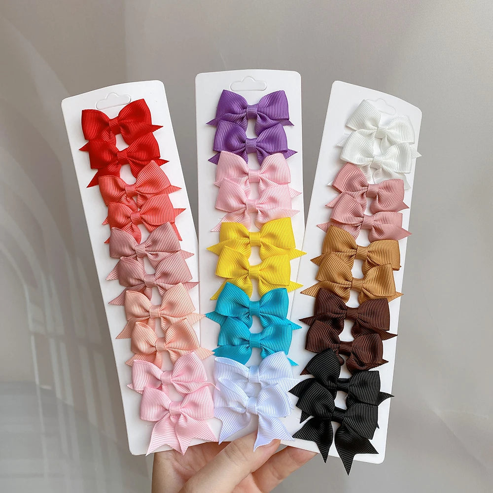 10Pcs/Set Solid Color Kids Bows Hair Clips for Baby Girls Handmade Ribbon Bowknot Hairpin MiNi Barrettes Hair Accessories