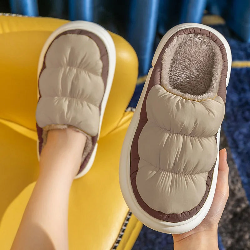 New Women Men Slippers Winter Warm Plush Waterproof Thick Sole Shoes Casual Flats Home Couples Non Slip Soft Furry Slides