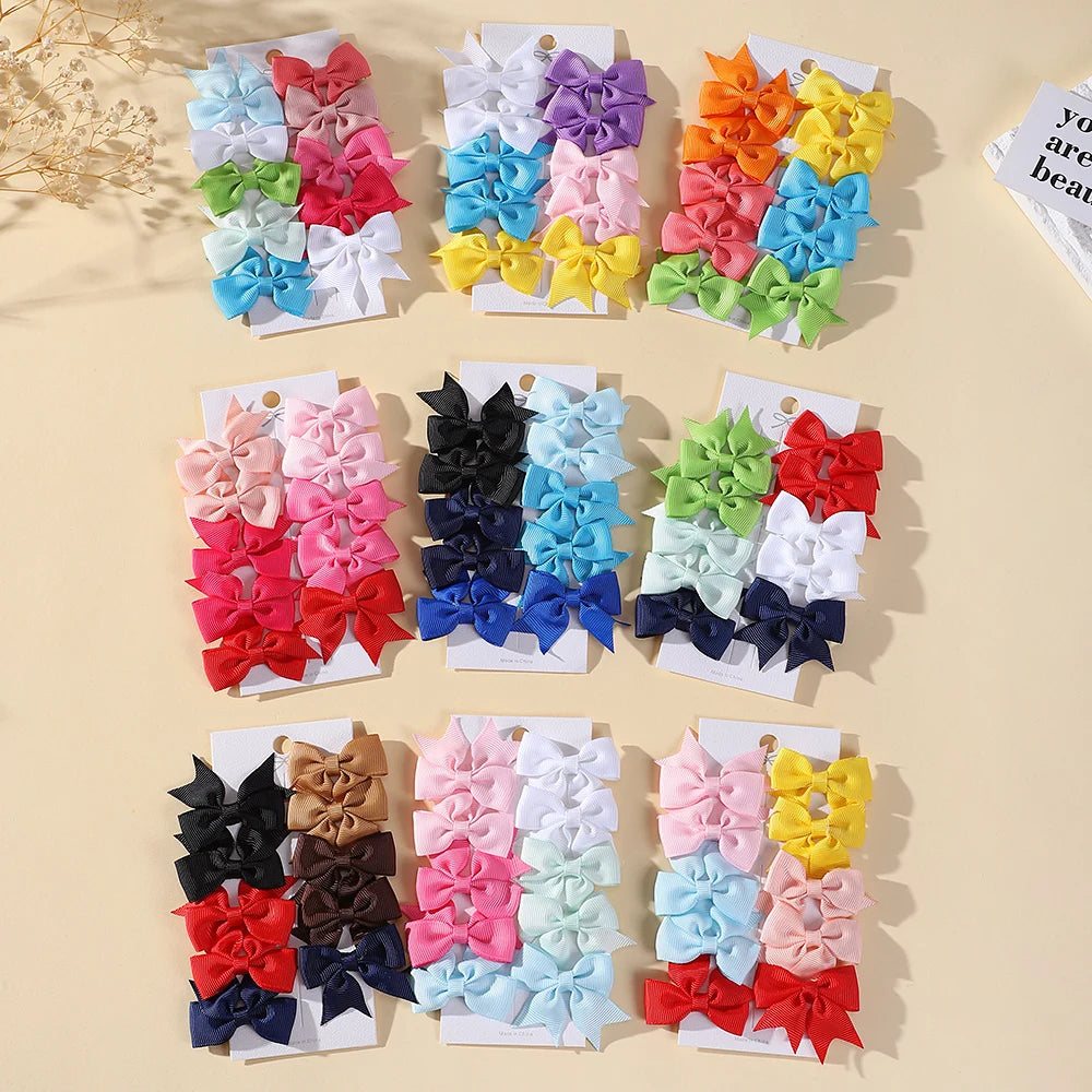 10Pcs/Set Classical Solid Ribbon Bow Hair Clips for Kids Girl Handmade Bows Hairpin Barrettes Headwear Children Hair Accessories