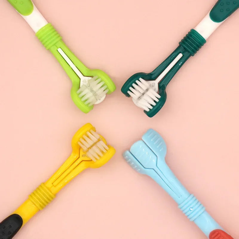 Three Sided Pet Toothbrush Three-Head Multi-angle Toothbrush Cleaning Dog Cat Brush Bad Breath Teeth Care Tool Dog Accessories