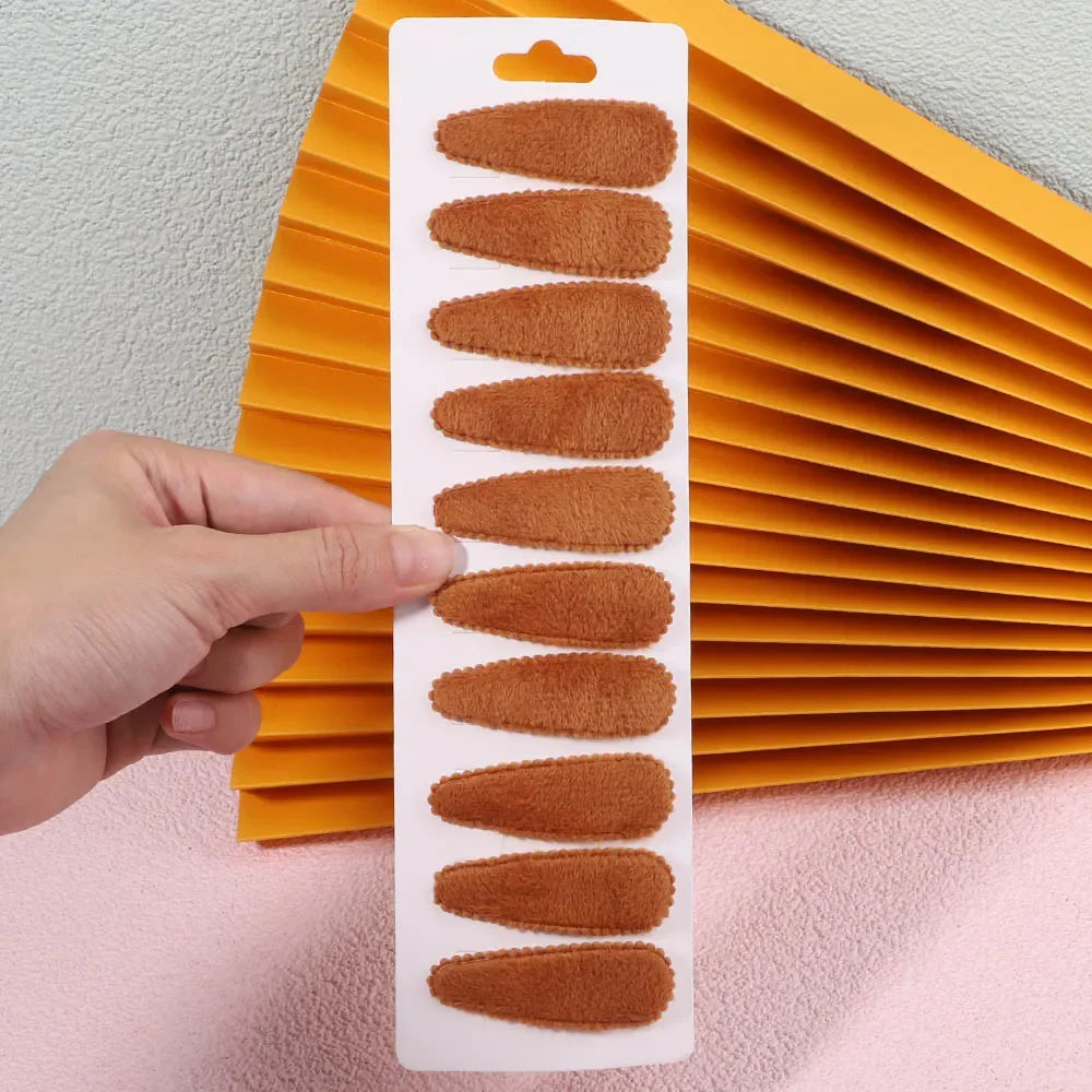 10Pcs/Set Cute Women Solid Plush Snap BB Clip for Girls Hairpin Barrettes Hair Clips Headwear Kids Hair Accessories Wholesale