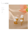 Yhpup Vintage Imitation Pearls Golden Stainless Steel Geometric Hollow Earrings Exquisite 18k PVD Plated Korean Charms Jewlery