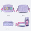 Mini Messenger Heart Shaped 3D Embroidered Crossbody Bag Kids Girls Mobile Phone Bag LOVE Sequin Holiday Gift