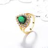 Hurrem Sultan Ring with Emerald Turkish Handmade Jewelry Small Drop Shape Pear Cut Emerald and Round Cut Topaz Ring