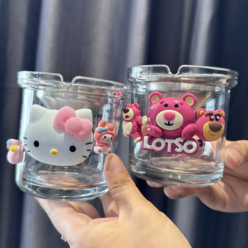 Hello Kitty Cute Funnel Ashtray Kawaii Anime Accessories Home Drawing Room Office Car Soot Dustproof Glass Ashtray Cartoon Gifts