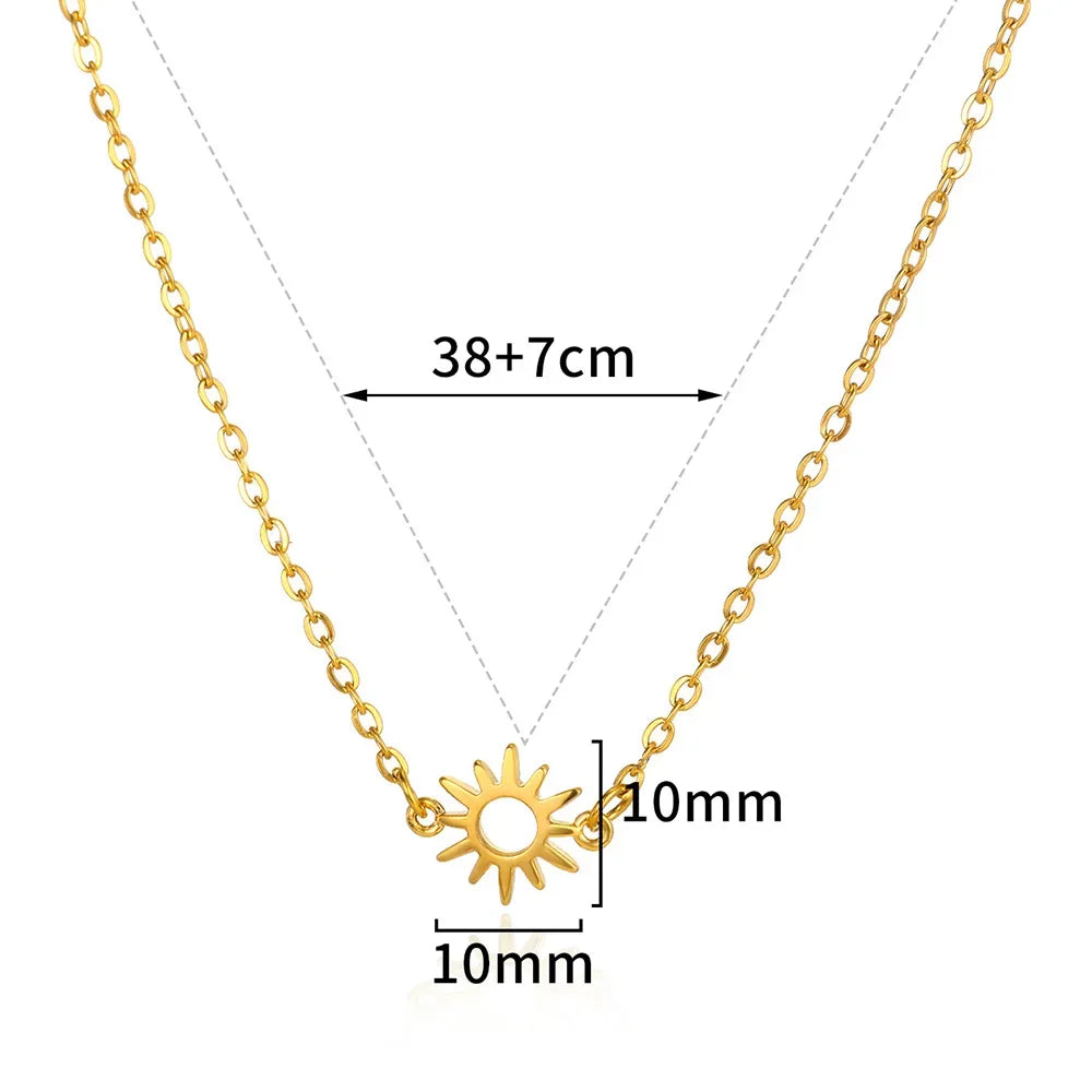 Simple Openwork Sun Pendant Necklace For Women Men Gold Color Stainless Steel Chain Necklace Fashion Jewlery Birthday Gift New