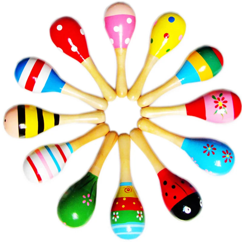 10 PCS Wooden Wood Maraca Rattles Shaker Percussion Kids Musical Toy Favour, Maracas 10, 36 months up