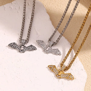 Fashion Hip Hop Zircon Bat Pendant Necklace Stain Less Metal Stainless Steel Charm Jewelry for Men