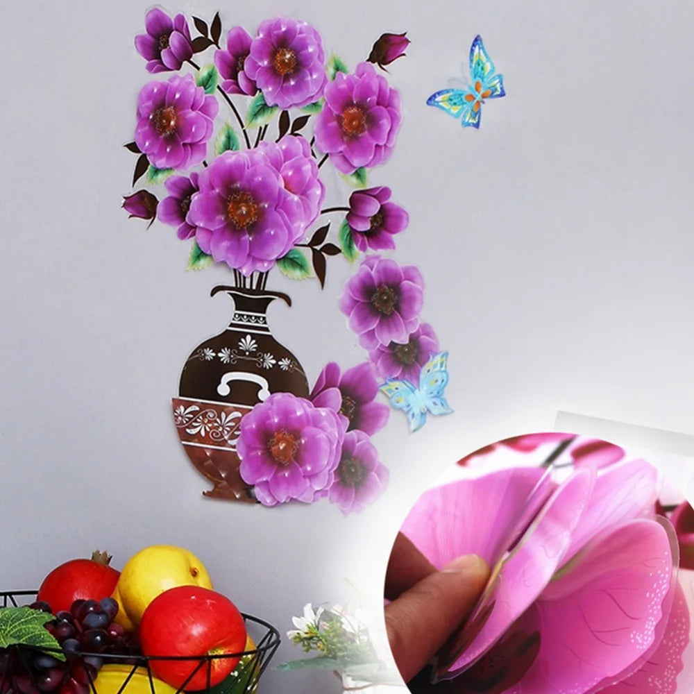 DIY 3D Stereo Stickers Simulation Flower Vase Self-Adhesive Wall Sticker Background Refrigerator Home Decorative Decals