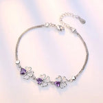 Load image into Gallery viewer, Hot luxury designer 925 Sterling Silver Purple crystal Lucky Clover Bracelets for women fashion party wedding Jewelry 17CM+4CM
