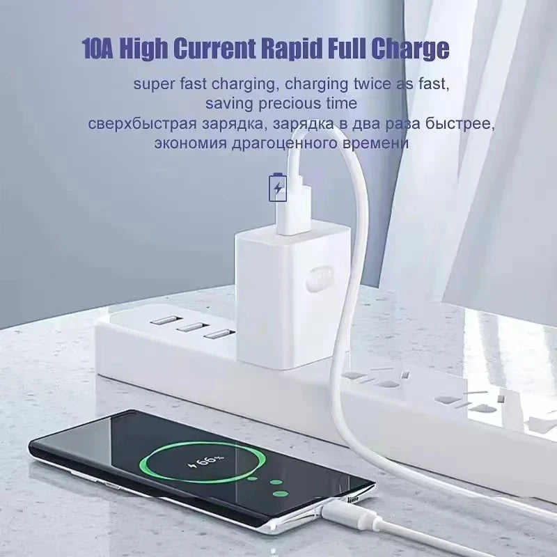 10A 120W With Cable Clip Super Fast Charging USB Type C Cable For Huawei P40 USB-C Data Cord for Xiaomi 14 Redmi13 12 Oneplus 11