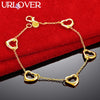 URLOVER 24K Gold Bracelet Five Hearts Pendant Chain Bracelets For Woman Fashion Party Wedding Engagement Christmas Charm Jewelry