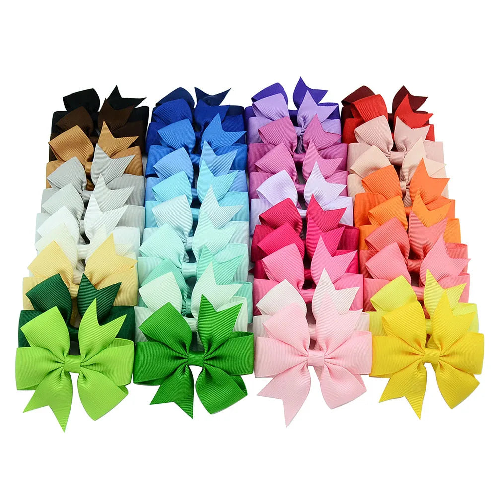 24Pcs/Set Solid Hair Bows Hair Clips Barrettes Headwear Colorful Cute Hairpins Boutique Bowknot Headwear  Kids Hair Accessories