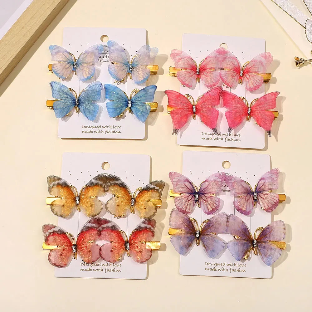 2/6Pcs Colorful Butterfly Hairpins Girl Hair Clips Barrettes Women Sweet Hair Ornament Rainbow Headwear Fashion Hair Accessories