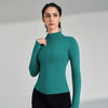 Gym Women's Full Zip Yoga Top With Thumbholes Fitness Running Jacket Stretch Fit Long Sleeve Round Neck Top Sportswear