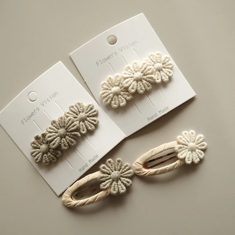 Cute Baby Girl Hair Clips Cotton Lace Triple Flowers Kids Hair Accessories  Princess Barrette Spring Korean Style Hairpins