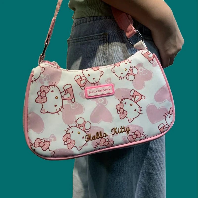 Miniso Hello Kitty Underarm Bag for Women Y2K Sanrio Kuromi Mymelody Messenger Tote Bag Cute Girls Shoulder Bag Purses Handbag