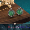 Green Jade Earrings Chinese Accessories Real Jewelry Jadeite Charm Natural 925 Silver Charms Amulet Vintage Carved Women Luxury