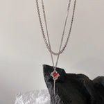 Load image into Gallery viewer, Double Layer Red Zircon Rose Pendant Necklaces Y2K Layered Flower Stone Chain Necklace Irregular Floral Aesthetic Jewelry Gifts
