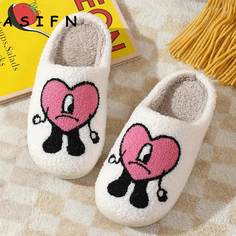 Winter Home Warm Women Slippers House Girl Fur Cute Bad Bunny Love Cushion Slides Bedroom Ladies Cotton Female Plush Shoes