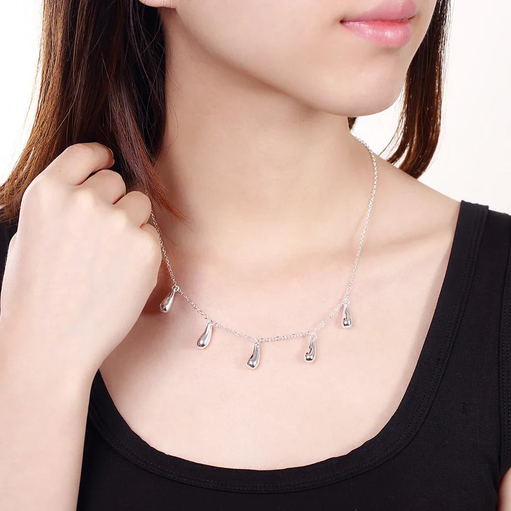 Pretty Party Wedding Jewelry Sets 925 Sterling Silver Fine Water Drop Rings Necklace For Woman Classic Fashion Christmas Gifts