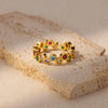 Rainbow Colored Zircon Round Stainless Steel Rings for Women Gold Color Open Ring Wedding Charm Jewelry Accessories Gift