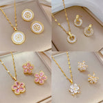 Load image into Gallery viewer, High Grade Camellia Zircon Jewelry Sets Stainless Steel Trendy Flower Pendant Necklace Earrings Party Gifts For Women Girls
