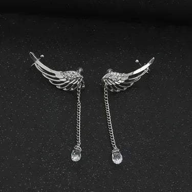 Delysia King Women Angel Wings Feather Earrings Ear Stud Trendy Crystal Tassel Jewelry
