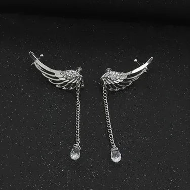 Delysia King Women Angel Wings Feather Earrings Ear Stud Trendy Crystal Tassel Jewelry