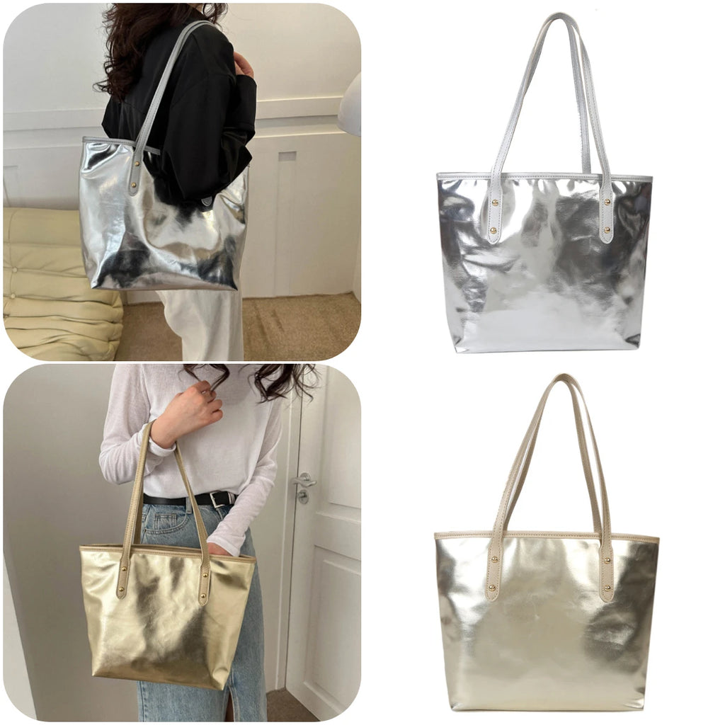 2024 New Large Capacity Should Bag For Women Gold Silver Trendy Fashion Handbag Tote Bag Casual Waterproof Commuting Bag